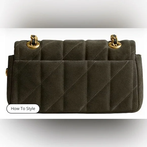 Coach Quilted Shoulder Bag in Dark Green with Gold Chain - Picture 2 of 5